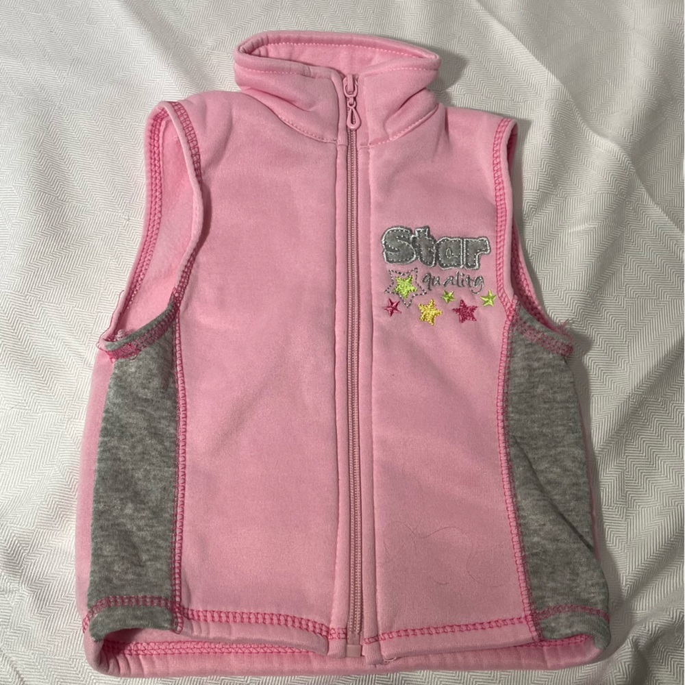 Mon Petit Pink and Gray Fleece Vest Size 18 Months